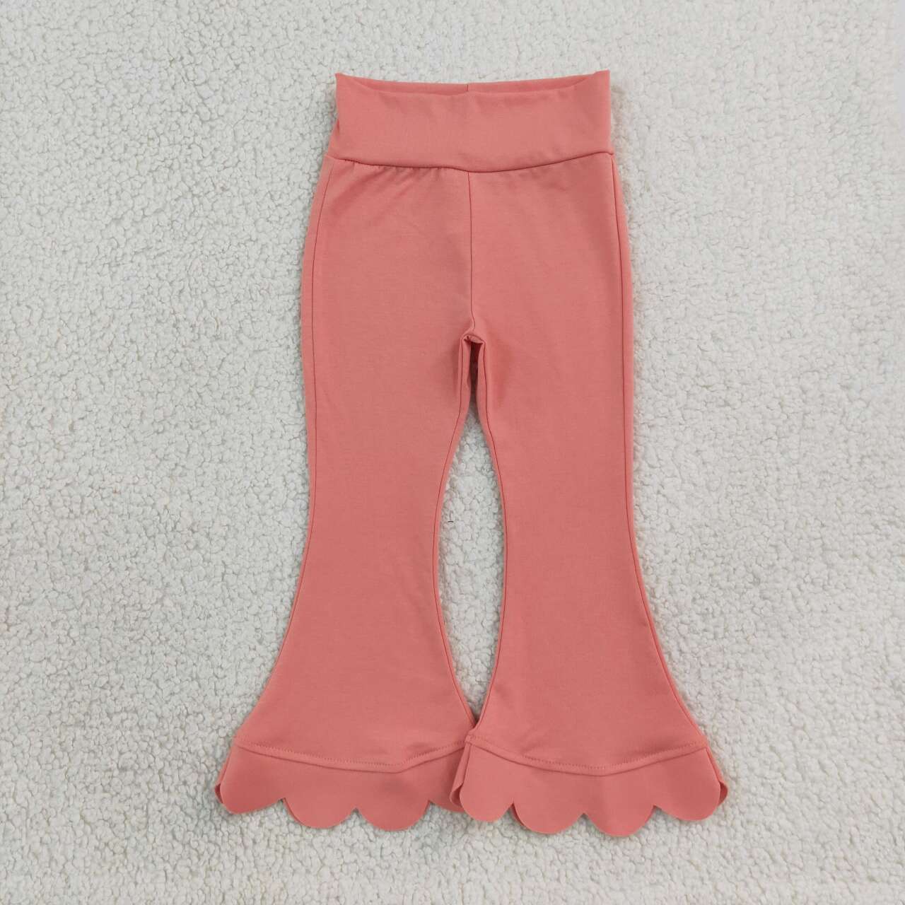 P1076 Pink Cotton Girls Scallop Edge Bell Bottom Pants