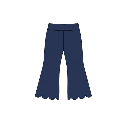 7.14 P1081 Preorder Navy Cotton Girls Scallop Edge Bell Bottom Pants