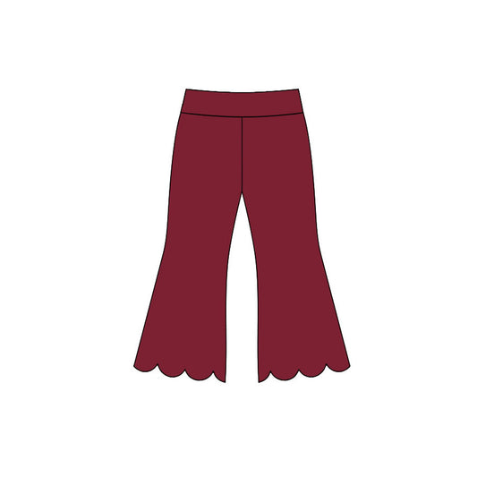 7.14 P1082 Preorder Wine Cotton Girls Scallop Edge Bell Bottom Pants