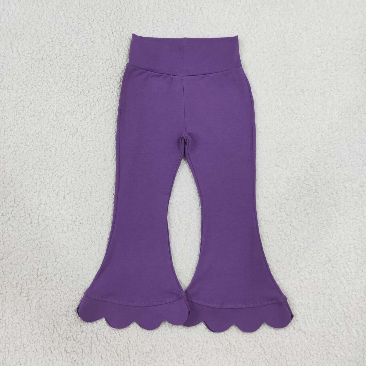 P1084 Purple Cotton Girls Scallop Edge Bell Bottom Pants