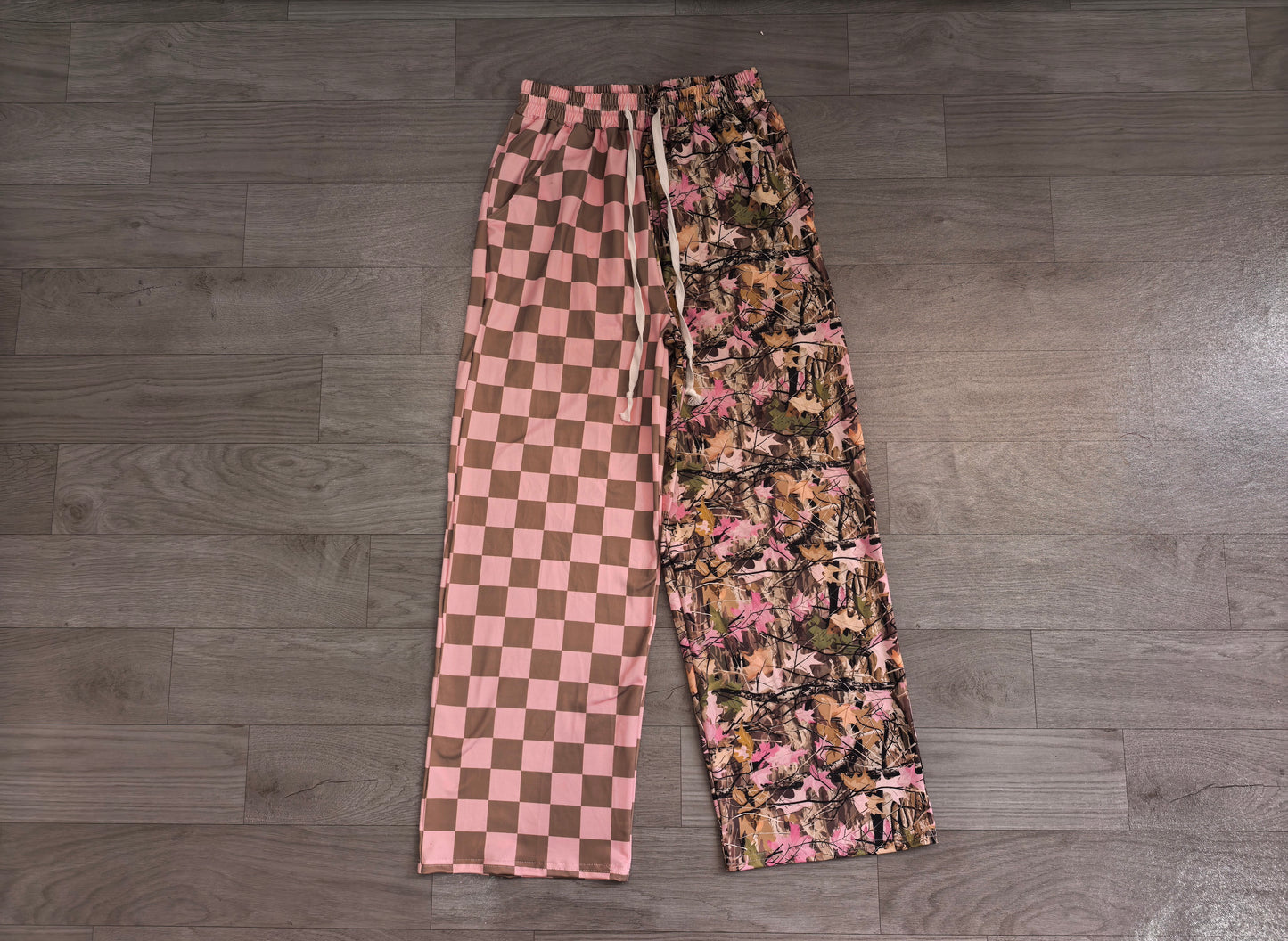 7.25 P1094 Preorder Pink Checkered Branch Camo Print Woman Bottom Pants