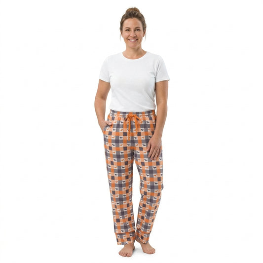 P1095 Adult Bat Checkered Print Women Halloween Pajamas Pants