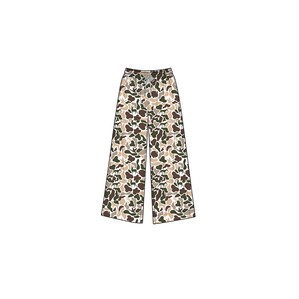 8.1  P1105 Preorder Brown Khaki Camo Print Girls Bottom Yoga Pockets Straight Pants