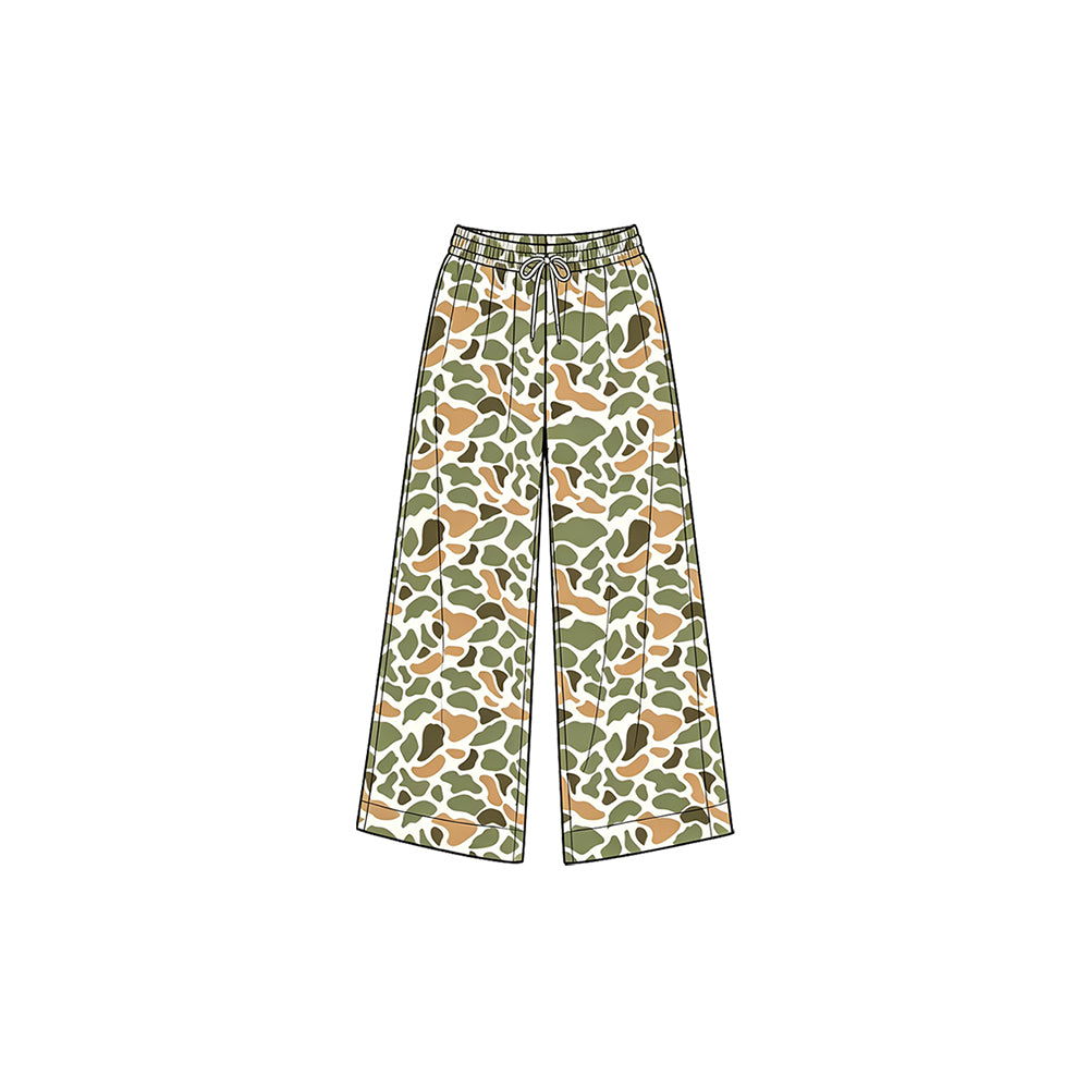 8.1  P1106 Preorder Orange Green Camo Print Girls Bottom Yoga Pockets Straight Pants