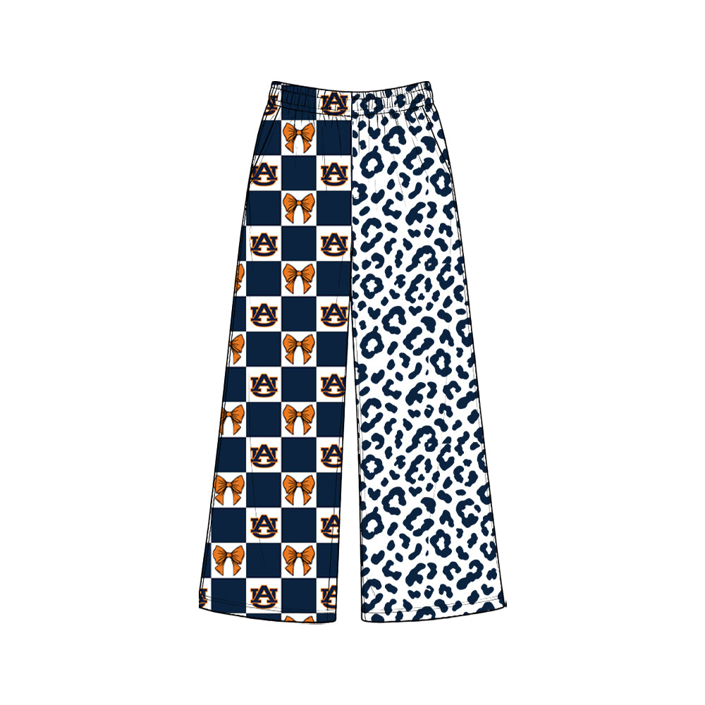 8.3 P1112 Preorder Adult Teams Auburn Bows Checkered Leopard Print Woman Bottom Pockets Straight Pants