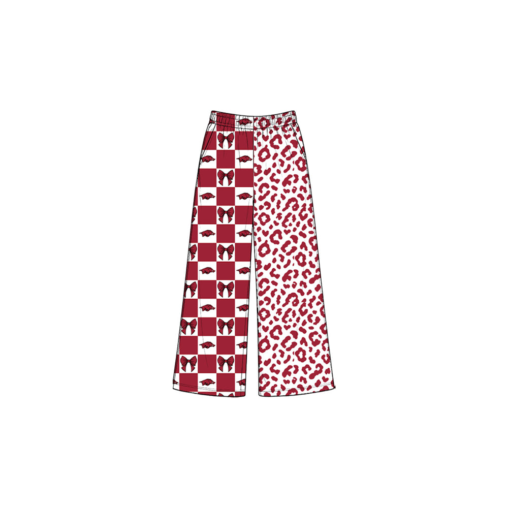 8.3  P1125 Preorder Teams Arkansas Bows Checkered Leopard Print Girls Bottom Pockets Straight Pants