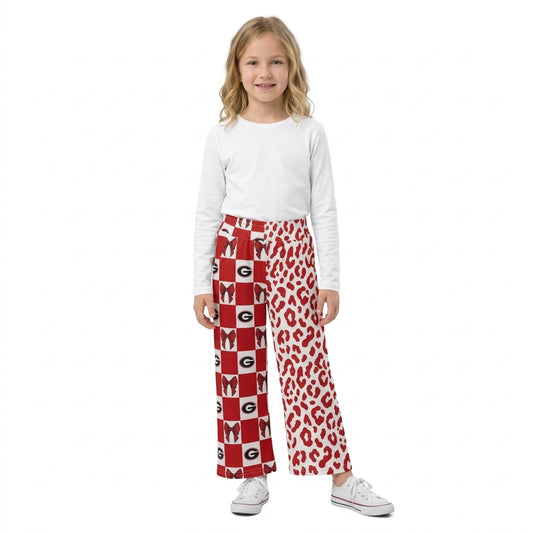 Teams Georgia Bows Checkered Leopard Print Girls Bottom Pockets Straight Pants