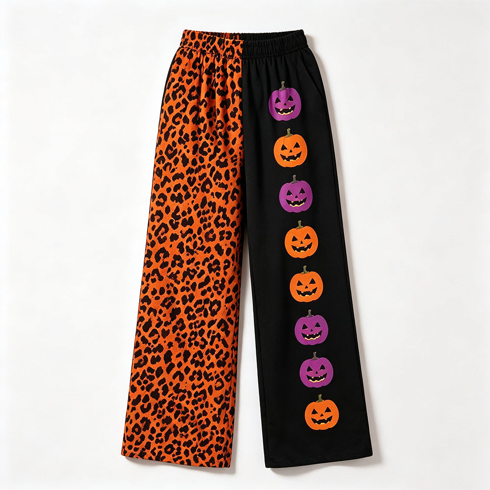 8.3  Preorder Adult Halloween Leopard & Pumpkin Print Wide Leg Pants