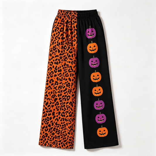 8.3  Preorder Adult Halloween Leopard & Pumpkin Print Wide Leg Pants