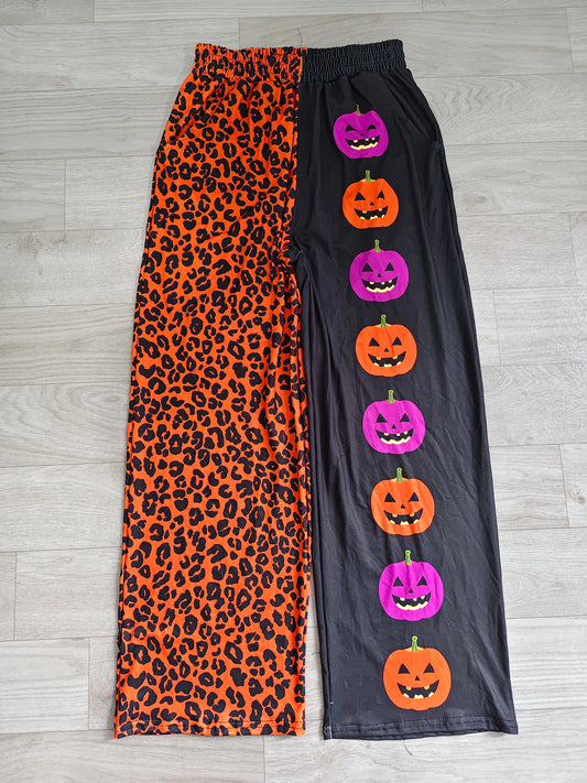 8.3  Preorder Adult Halloween Leopard & Pumpkin Print Wide Leg Pants