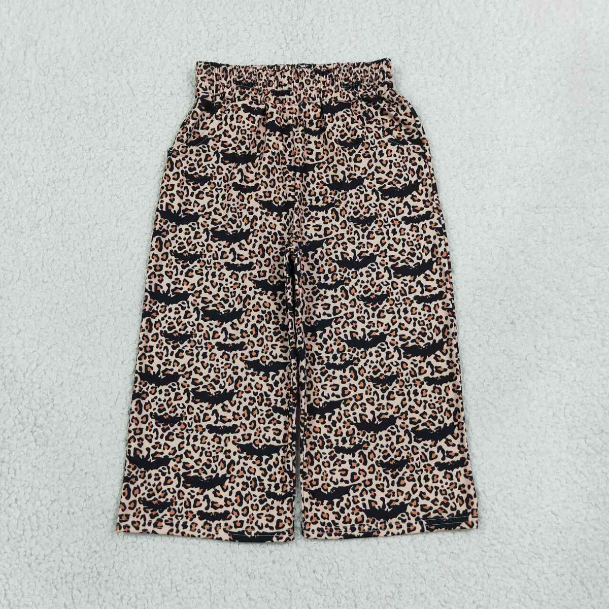 P1133 Bat Leopard Print Pockets Baby Girls Halloween Straight Pants