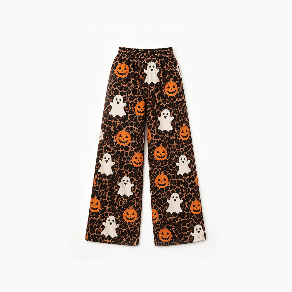 8.5 Preorder Baby Girls Halloween Leopard Ghost  Pumpkin Wide Leg Pants