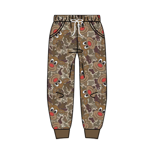 8.10 P1141 Preorder Deer Camo Print Kids Christmas Pockets Bottom Joggers Pants