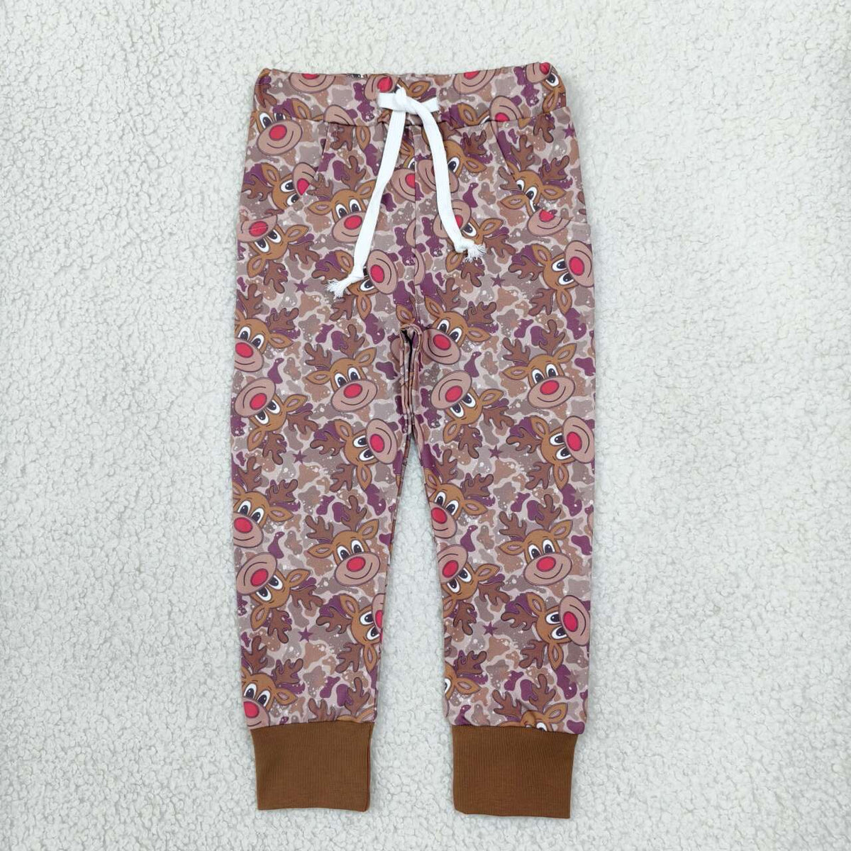 P1141 Deer Camo Print Boys Christmas Pockets Bottom Joggers Pants