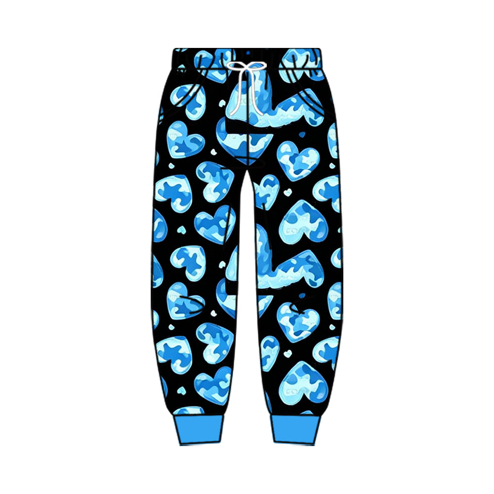 8.10 P1142 Preorder Blue Camo Hearts Print Kids Valentine's Day Pockets Bottom Joggers Pants