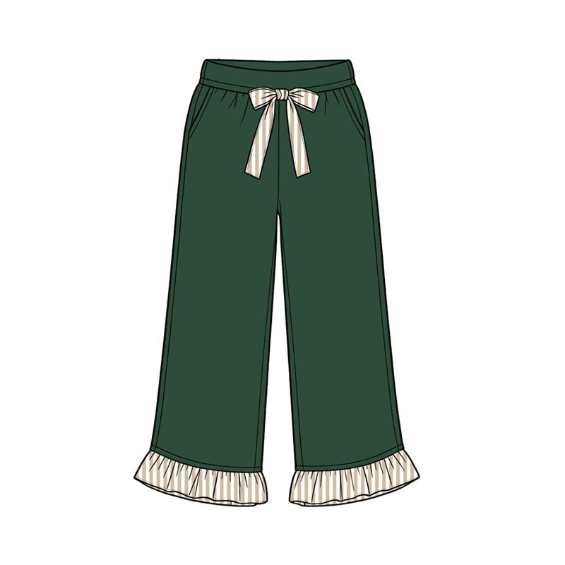 8.15 Preorder Kids Girls Dark Green Girls Wide Leg with Beige Stripe