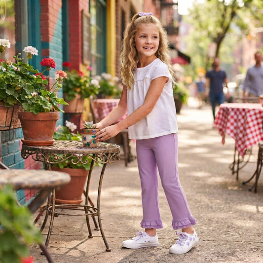 P1162 Purple Cotton Ruffle Girls Bottom Pants