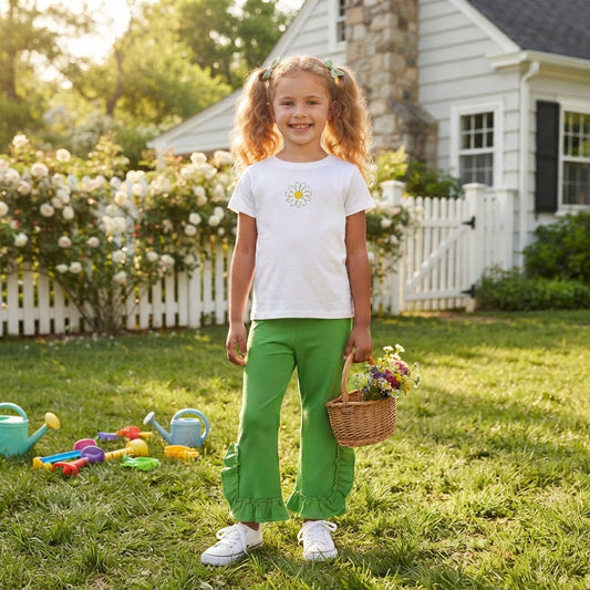 P1165 Green Cotton Ruffle Girls Bottom Pants