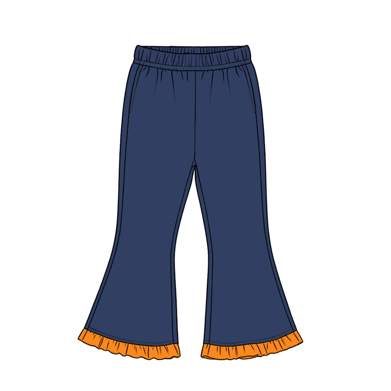 8.19 Preorder Girls Navy Cotton Orange Ruffle Bell Bottom Pants
