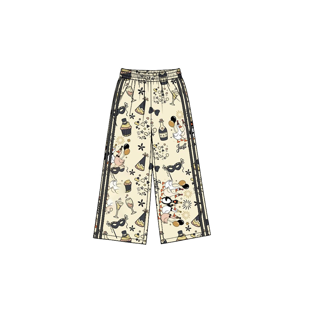 8.19 P1174 Preorder Goose Cake Print Girls Happy New Year Bottom Straight Yoga Pants