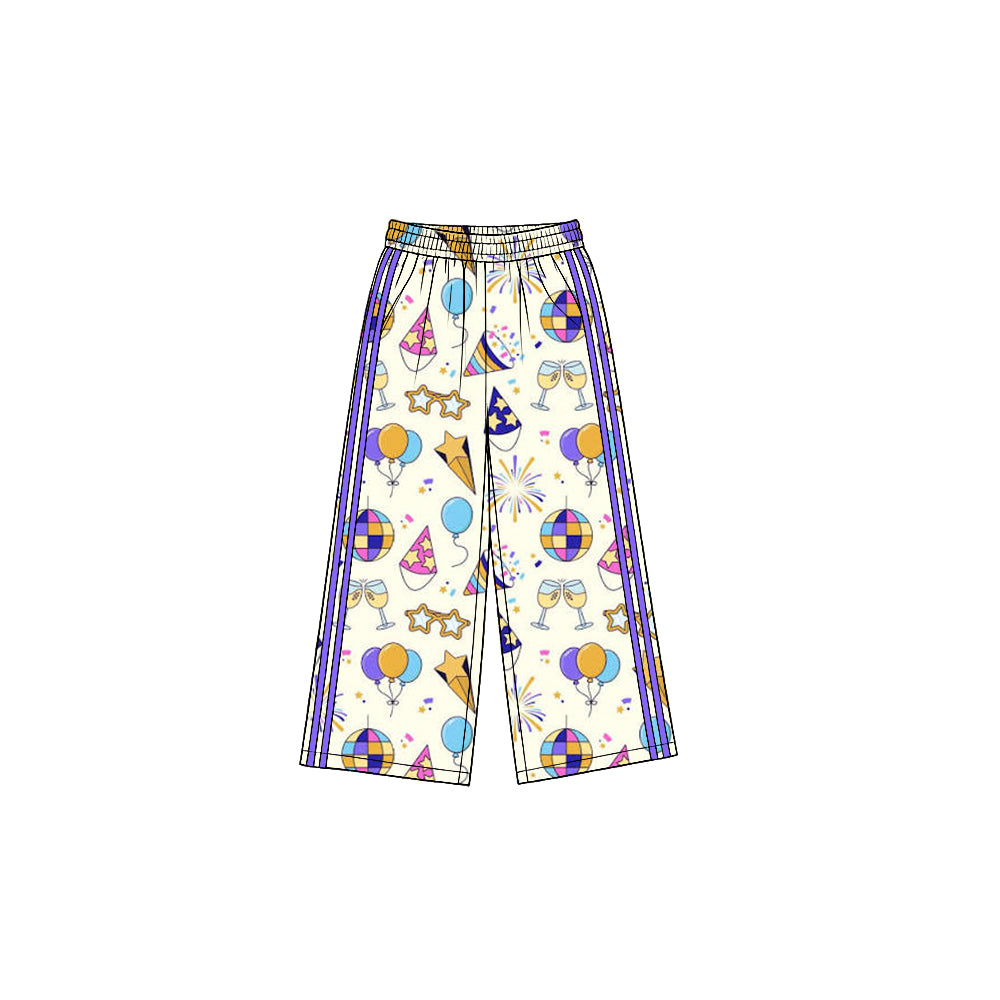 8.19 P1177 Preorder Cheers Stars Colorful Print Girls Happy New Year Bottom Straight Yoga Pants