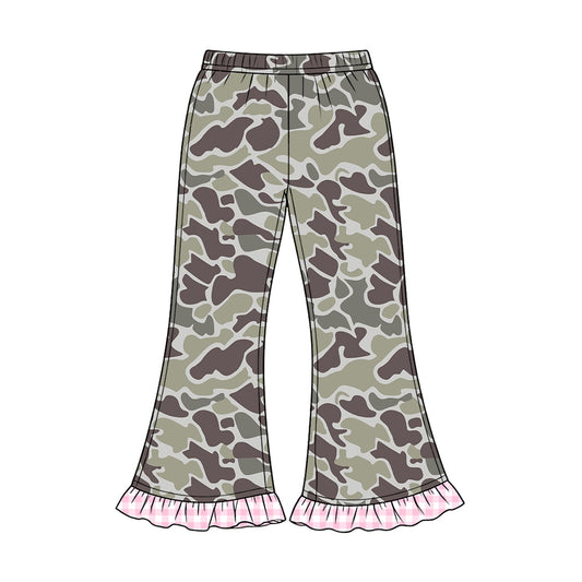 8.20 P1184 Preorder Dark Brown Camo Print Girls Bell Bottom Pants