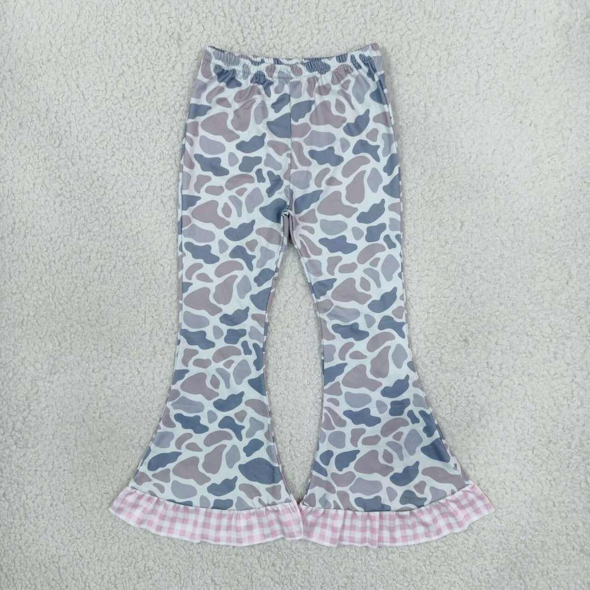 P1185 Grey Camo Print Girls Bell Bottom Pants