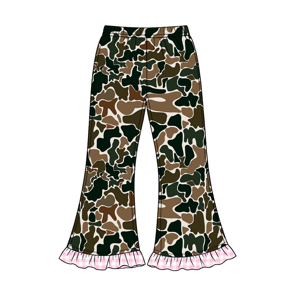 8.20 P1187 Preorder Brown Camo Print Girls Bell Bottom Pants