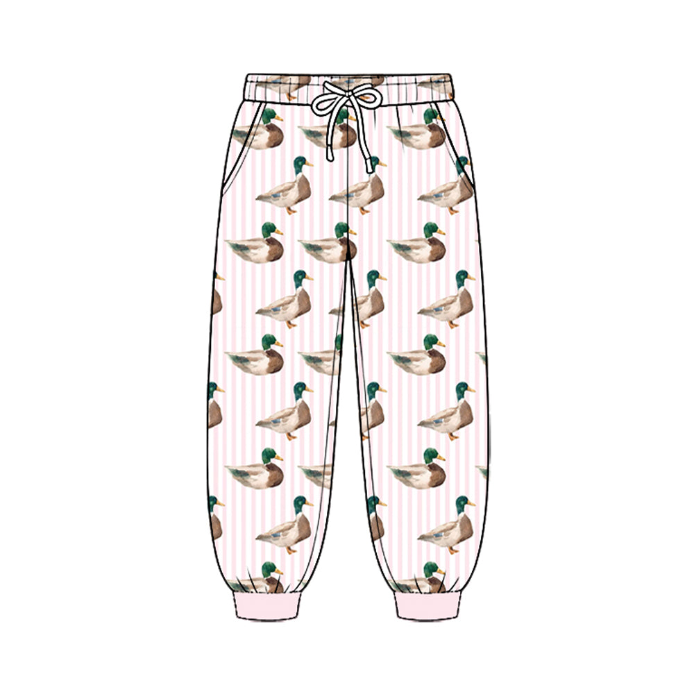 8.25 P1214 Preorder Duck Pink Stripes Print Pockets Girls Bottom Pants