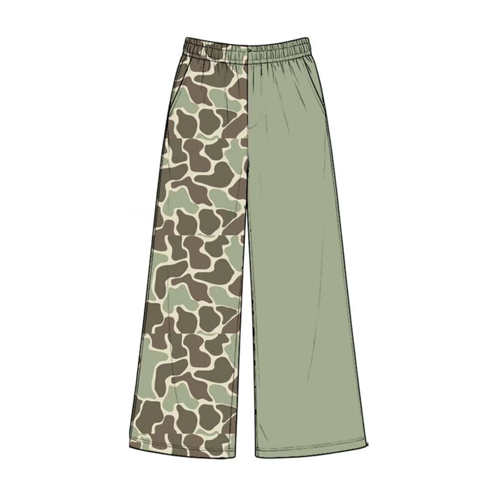 8.28 P1227 Preorder Brown Green Camo Print Pockets Straight Girls Bottom Pants