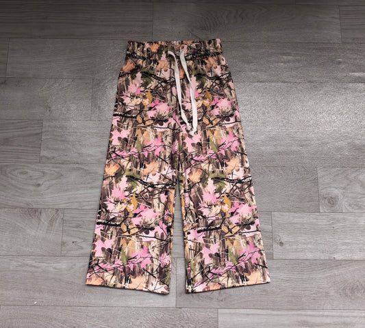10.3 Preorder P1265 Baby Girls Pink Camo Leaf Wide Leg Pants