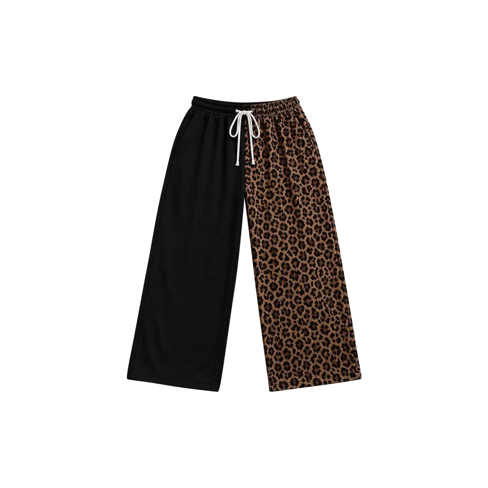 10.5 Preorder P1267 Black Leopard Girls Bottom Split Straight Pants