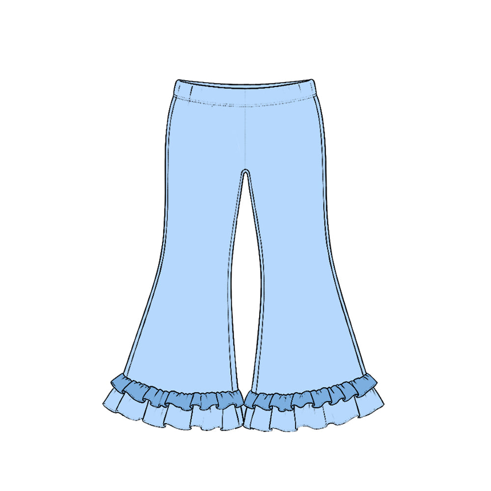 10.21 Preorder P1300 Blue Color Medium Blue Ruffle Girls Bell Bottom Pants