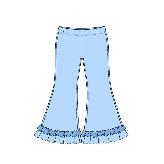 10.21 Preorder P1300 Blue Color Medium Blue Ruffle Girls Bell Bottom Pants