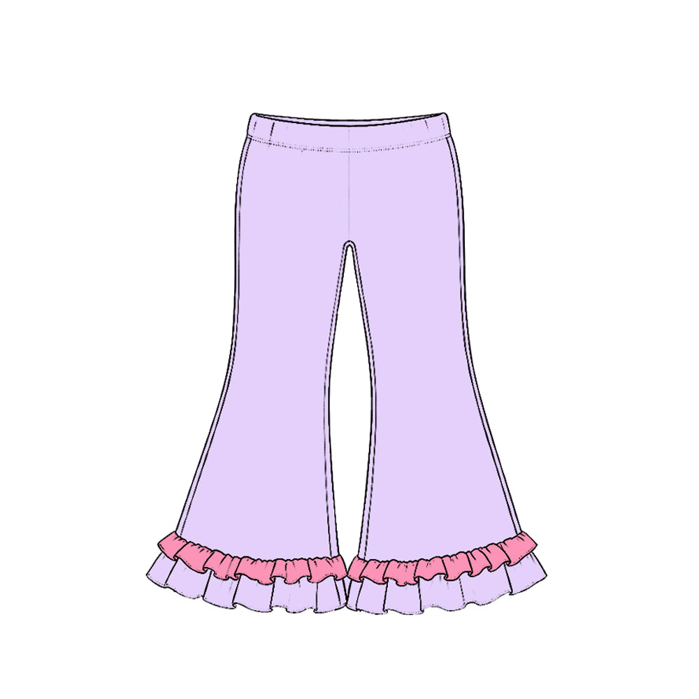 10.21 Preorder P1303 Lavender Color Pink Ruffle Girls Bell Bottom Pants