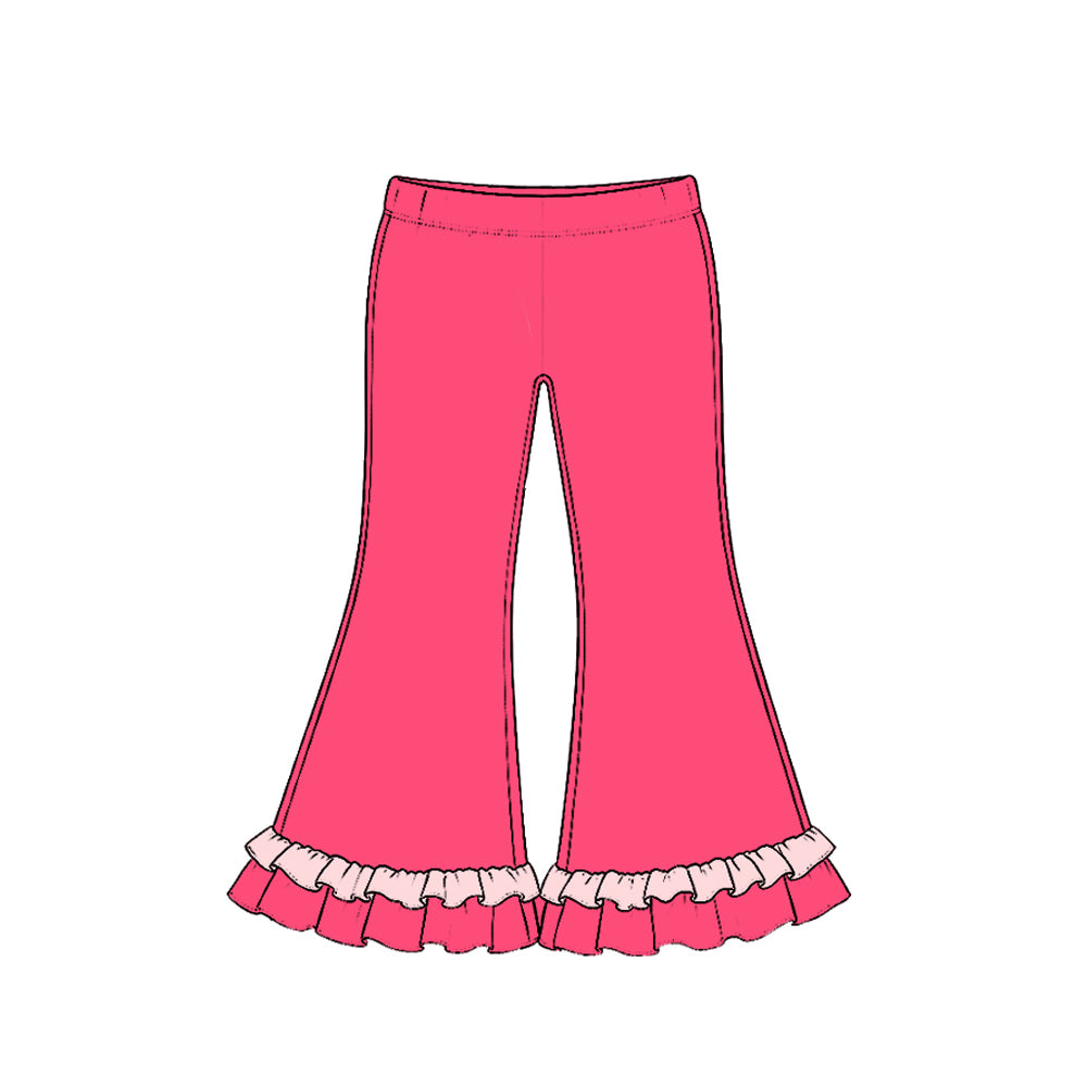 10.21 Preorder P1304 Hot Pink Color Light Pink Ruffle Girls Bell Bottom Pants