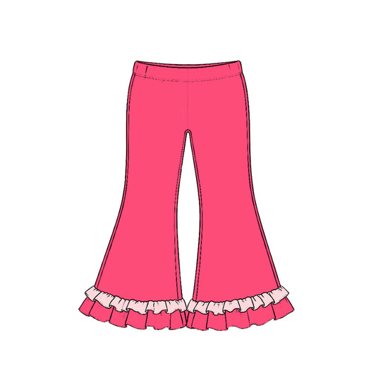 10.21 Preorder P1304 Hot Pink Color Light Pink Ruffle Girls Bell Bottom Pants