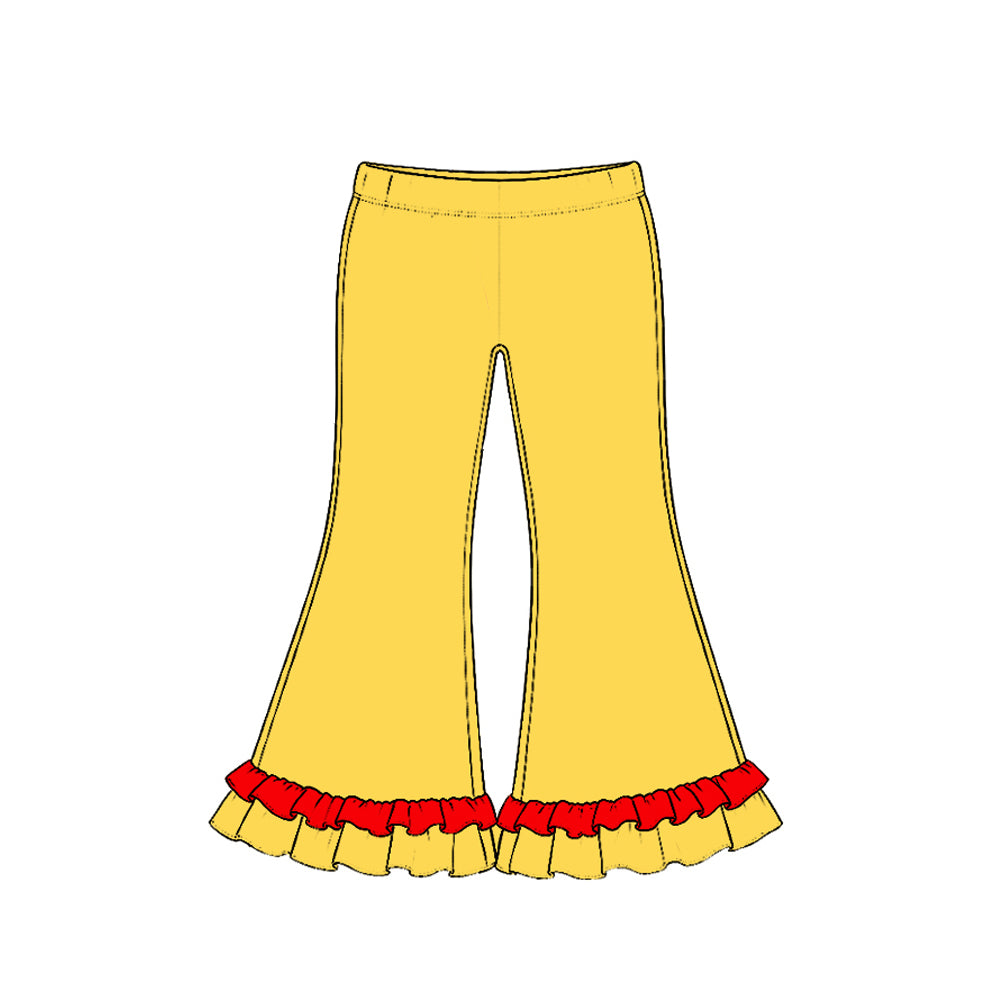 10.21 Preorder P1305 Yellow Color Red Ruffle Girls Bell Bottom Pants