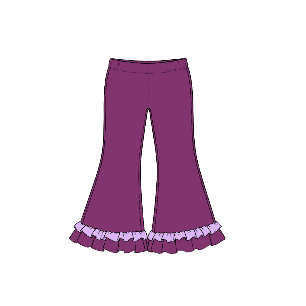 10.22 Preorder P1308 Plum Purple Color Lavender Ruffle Girls Bell Bottom Pants