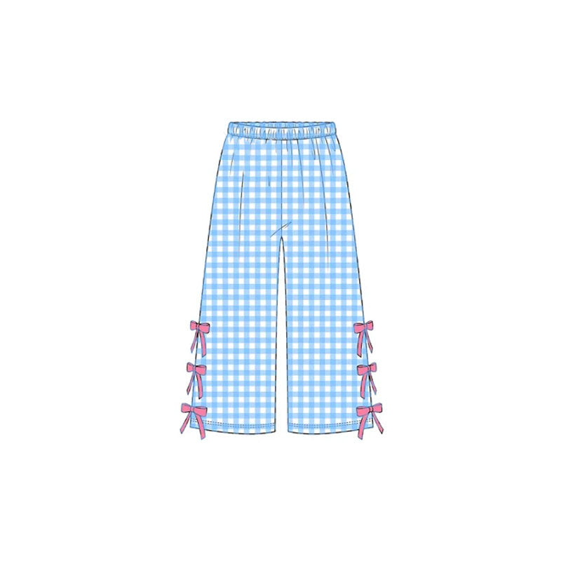 10.30 P1320 Preorder  KIds Girls  Blue GIngham Pants with Bow