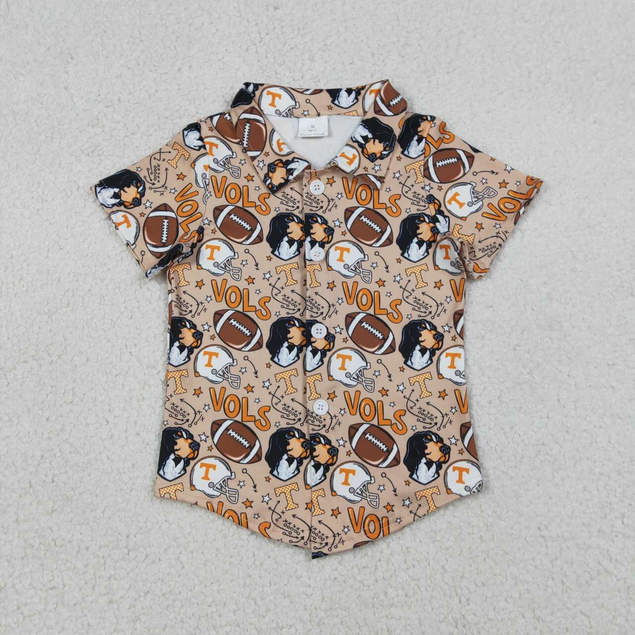 Baby Girls BT1717 Baby Boys Football Team Vols Dog Short Sleeve Button Down Shirt Top