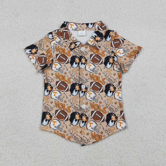 Baby Girls BT1717 Baby Boys Football Team Vols Dog Short Sleeve Button Down Shirt Top