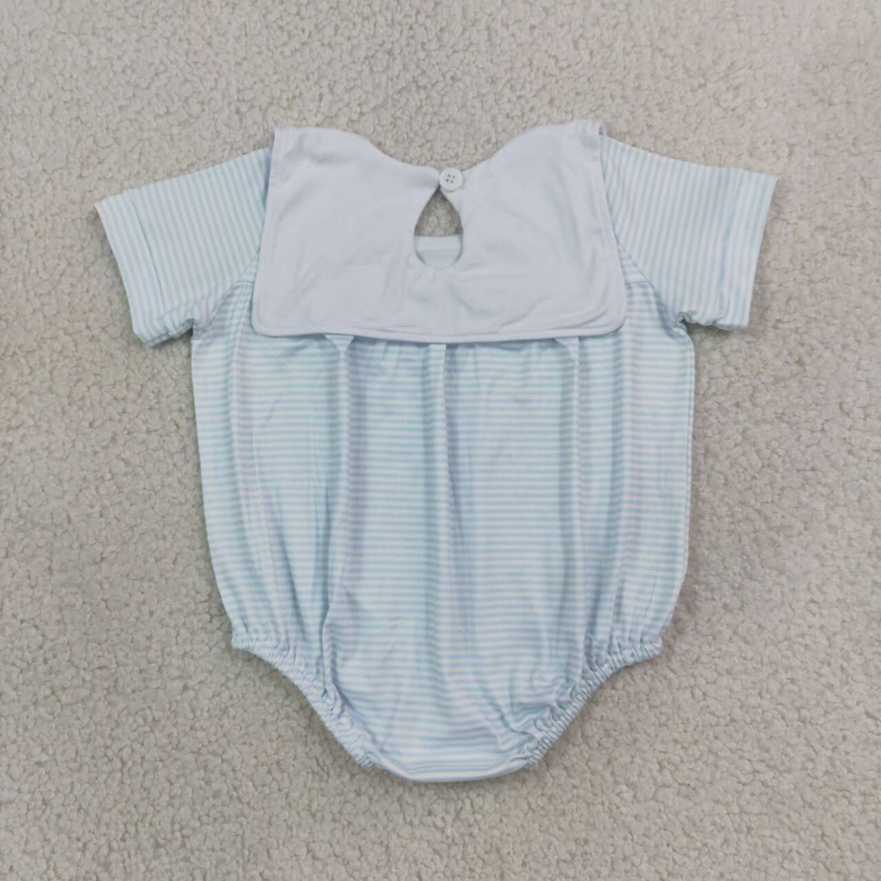 SR4075 Farm Tractors Embroidery Blue Stripes Baby Boys Short Sleeve Romper