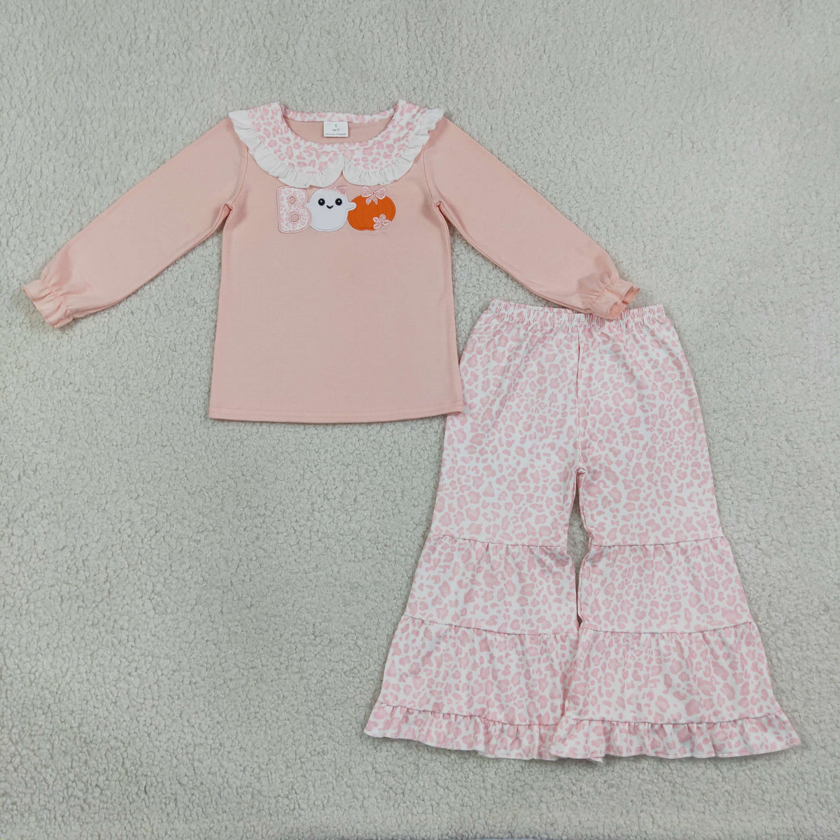 Baby Girls Halloween  Boo Pumpkin Pink Leopard Flare Pants Outfit