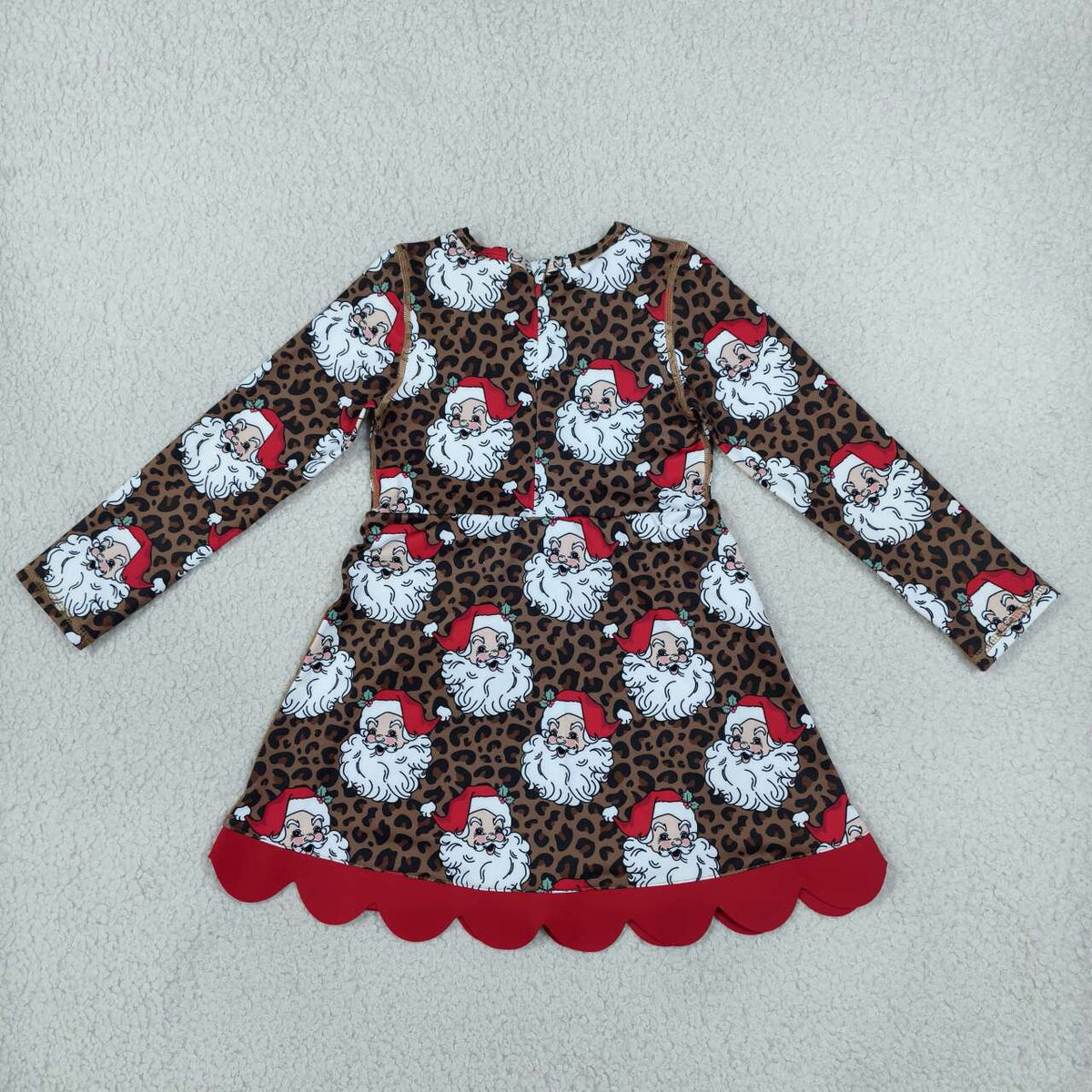 GLD1679 Santa Leopard Print Girls Christmas Long Sleeve Bows Active Dress