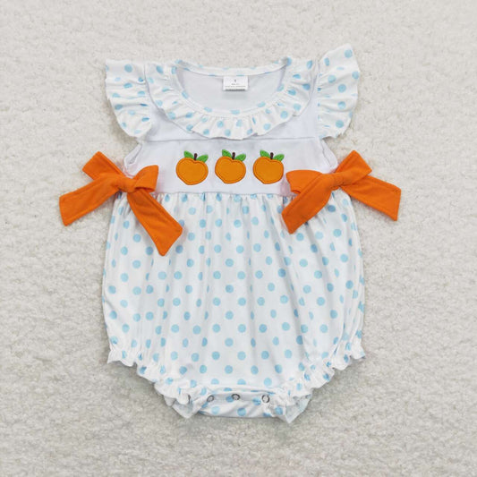 SR0737 Peach Embroidery Dots Baby Girls Summer Romper