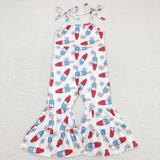 SR0905 Popsicle Flowers Strap Patriotic Jumpsuits