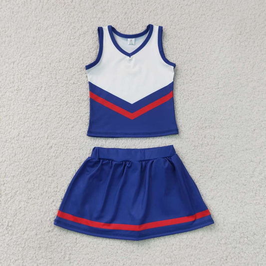 GSD4202 Teams Blue Red Active Tank Top + Skort Girls Yoga Clothes Set