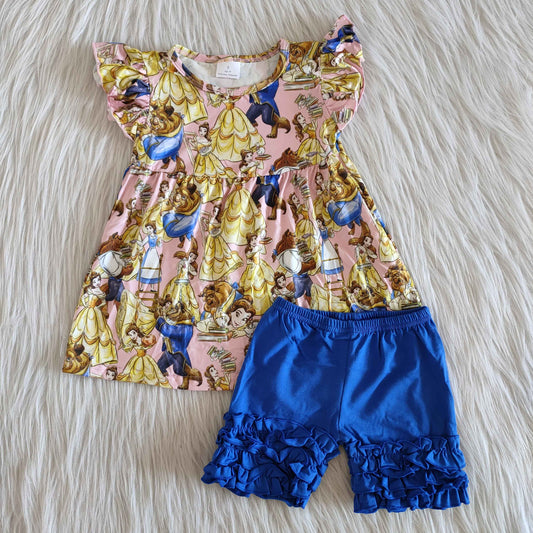 (Promotion)Cartoon Princess Flutter sleeve icing shorts summer outfits