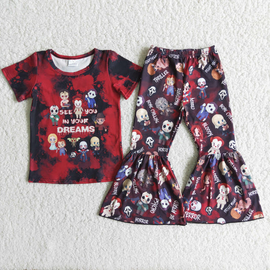 Short sleeve bell bottom pants Halloween outfits      B14-1